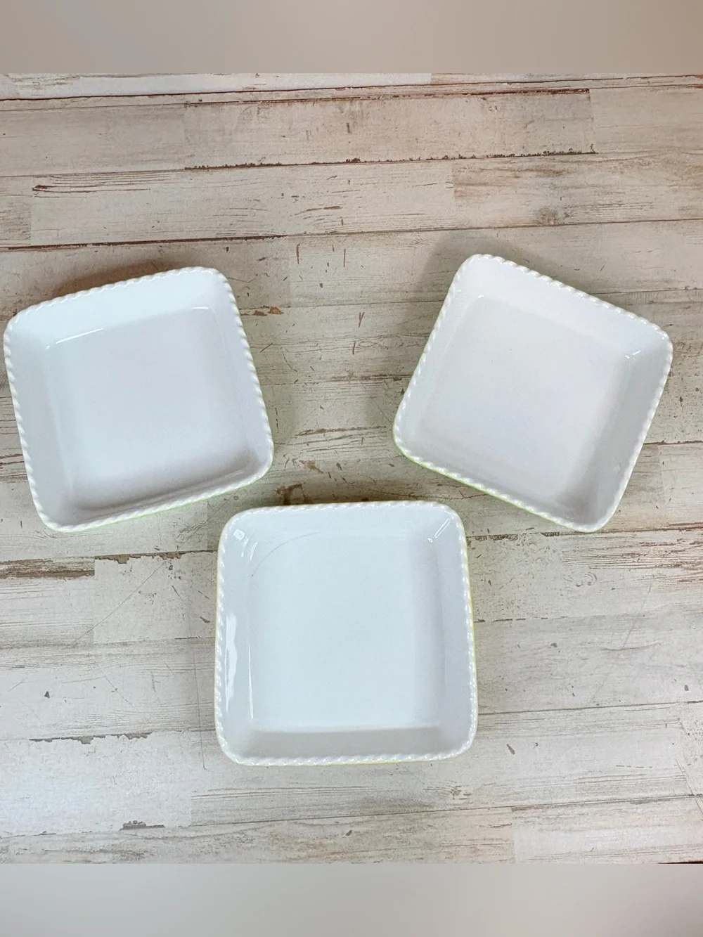 Lot Of 3 Vintage Valentina Yellow Green Scalloped Edge Stoneware Baking Dish